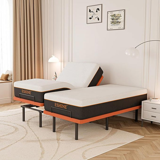 ESHINE Split King Adjustable Bed Frame with Mattress - 12 Inch Gel Memory Foam Mattress(Medium-Soft), Bluetooth APP Control, Wireless Remote, Zero Gravity, Anti Snore, Head and Foot Incline