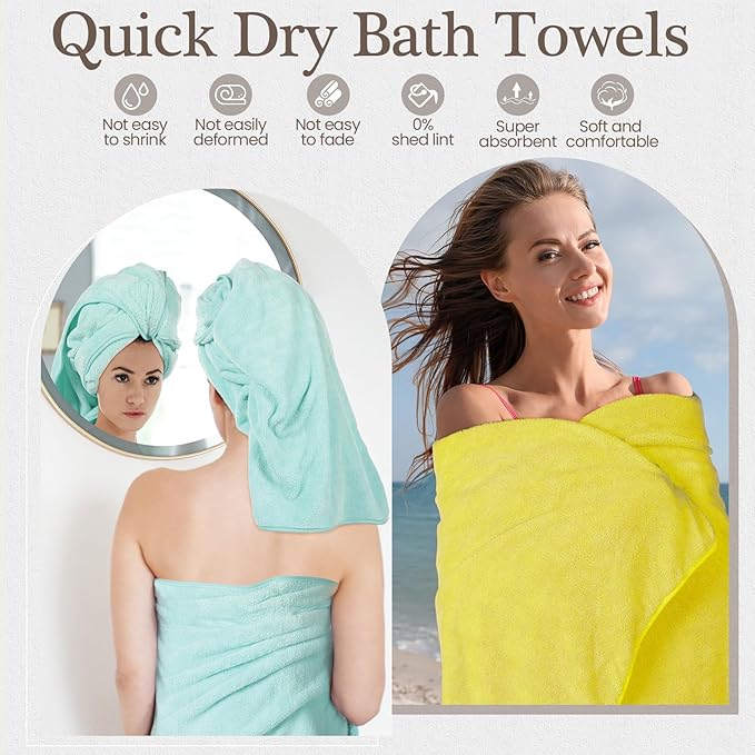 VitalCozy Set of 6 Large Bath Towels for Bathroom 28 x 55 Inches Soft Absorbent Shower Towels Bulk for Daily Use Gym Beach Pool Hotel(Fresh Color)