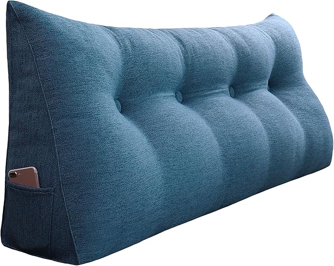 10 lbs Thickened Headboard Pillow Wedge Pillow Headboard Reading Pillow Bed for Backrest Reading Triangular Pillow with Side Pocket Backrest Pillows for Sitting in Bed Wedge Blue Full