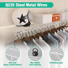 HAUSHOF Closet Shelves 4ft x 16in Wall Mounted 2-Pack, White Metal Wire Shelving for Laundry Room, Closet, Basement Organization and Storage