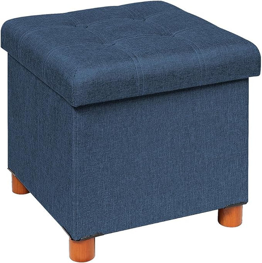B FSOBEIIALEO Storage Ottoman with Tray, Foot Stools and Ottomans with Legs, Storage Cube Seat Linen Blue 15"