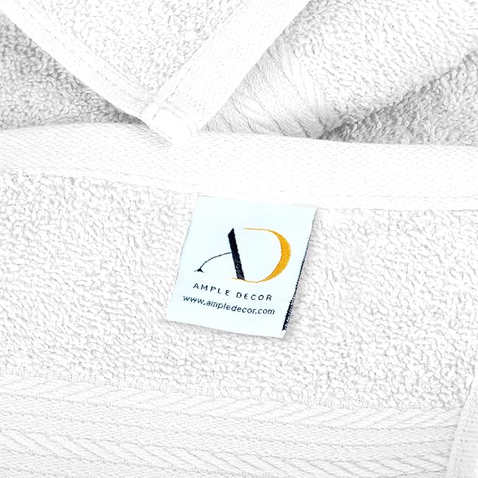 Ample Decor Bathroom Towel Set of 6-2 Hand Towel, 2 Bath Towel, 2 Wash Cloths - 600 GSM 100% Cotton - White