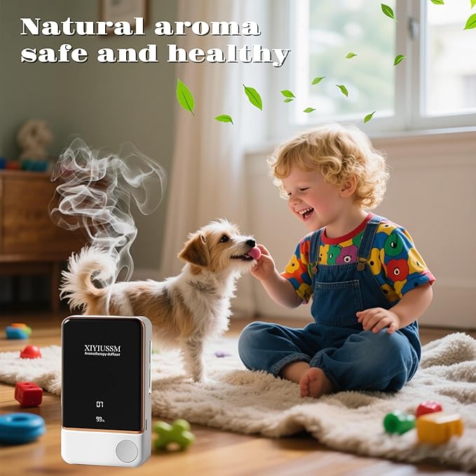 Waterless Essential Oil Diffuser for Home & Office Cordless Battery Operated Aroma Diffuser with 7 Mist Levels, Ultrasonic Air Freshener for Large Rooms Bedroom Bathroom Car Small & Portable