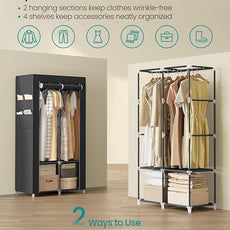 SONGMICS Portable Closet, Wardrobe Closet Organizer with Cover, 2 Hanging Rods and Shelves, 4 Side Pockets, 33.9 x 17.7 x 65.7 Inches, Large Capacity for Bedroom, Living Room, Ink Black URYG091B01