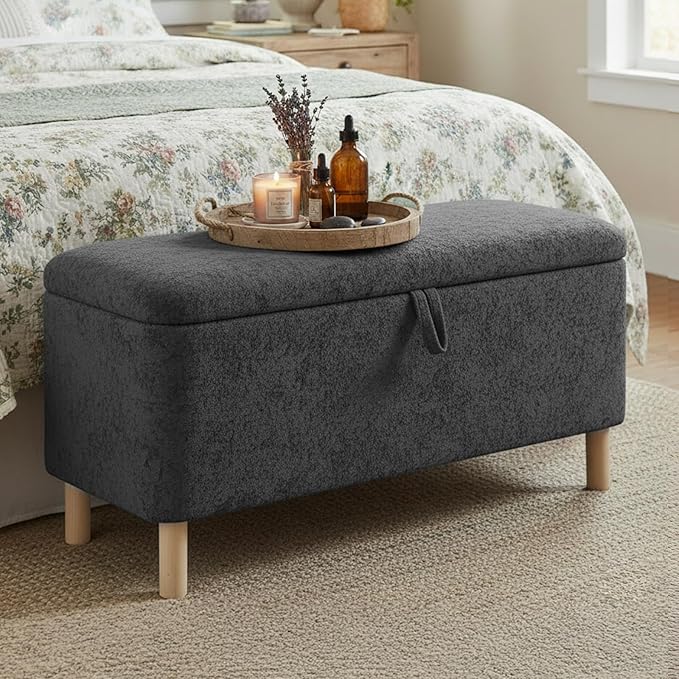 Ottoman with Storage, Storage Ottoman Bench, Entryway Bench, End of Bed Bench with Wood Legs for Bedroom, Living Room,Dark Grey