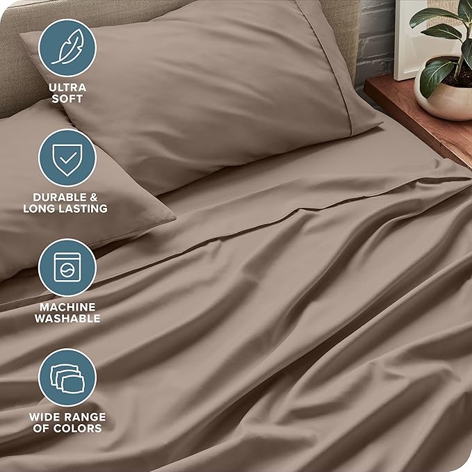 Bare Home Split Head Flex King Sheet Set - 1800 Ultra-Soft Microfiber Bed Sheets - Double Brushed - Deep Pockets - Easy Fit - 4 Piece Set - FlexTop King Bedding Sheets (Split Head Flex King, Taupe) BareHome