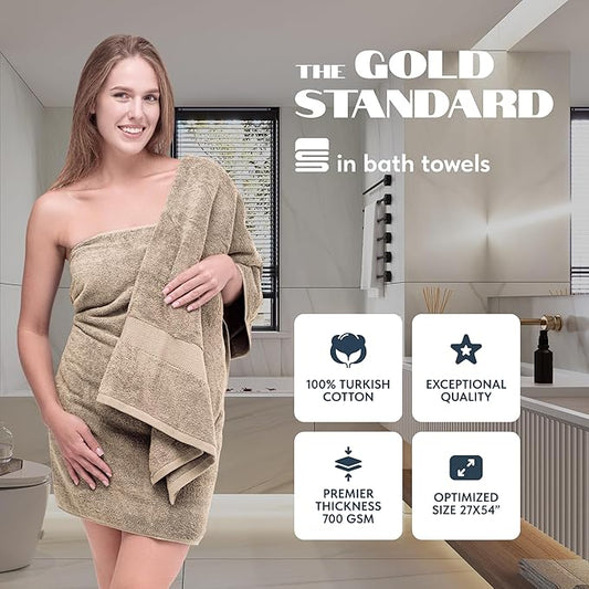 White Classic Luxury Bath Towels Set of 4 Large - 700 GSM Cotton Ultra Soft Bath Towels 27x54 | Highly Absorbent and Quick Dry | Hotel Towels for Bathroom Luxury, Plush Shower Towels, Taupe