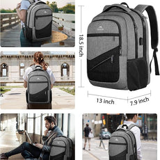 MATEIN 17 Inch Work Backpack for Men Women, Water Resistant Practical Travel Laptop Backpack with Trolley Sleeve, Casual College Daypack Laptop Compartment TSA Friendly, Grey Black