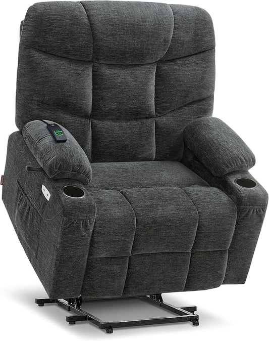 MCombo Oversized Power Lift Recliner Chair with Extended Footrest, Extra Wide 27.2" for Big and Tall Elderly People, Fabric R7289 (Dark Gray, Medium-Oversize)