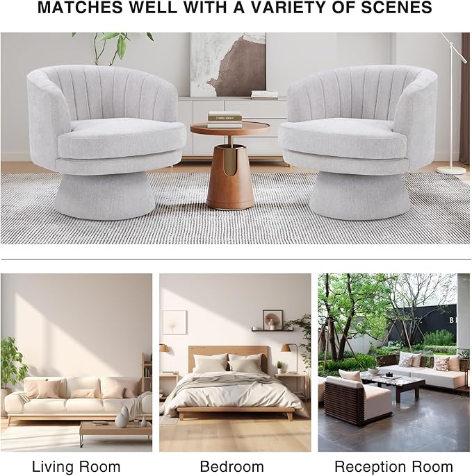 CANMOV Swivel Accent Chair with Armrest Set of 2, Modern 360 Degree Swivel Barrel Chair with Curve Back and Soft Cushion,Comfy Round Sherpa Teddy Armchair Single Sofa for Living Room,Bedroom,Grey