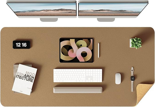 YSAGi Double-Sided Desk Mat, Eco Cork & Leather Desk Protector, Large Mouse Pad & Writing Pad for Office/Home (Khaki+Cork, 47.2" x 23.6")