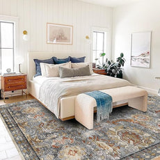 RUGSURE Washable Area Rugs - Perfect for Living Room, Bedroom, Kids Room, Nursery - Stain & Water Resistant Non-Slip, Pet & Child Friendly, Vintage Tribal Area Rugs (Turmeric and Grey, 5' x 7')