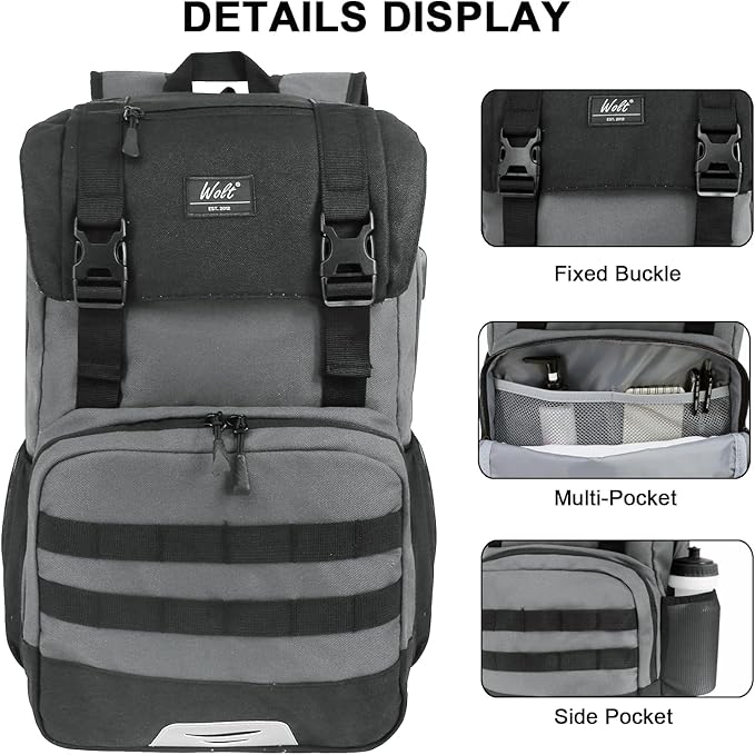 WOLT Laptop Backpack with USB Charging Port Fits Up to 17 Inch Laptop, College Backpack for Men Women, Computer Business Bookbag, Grey