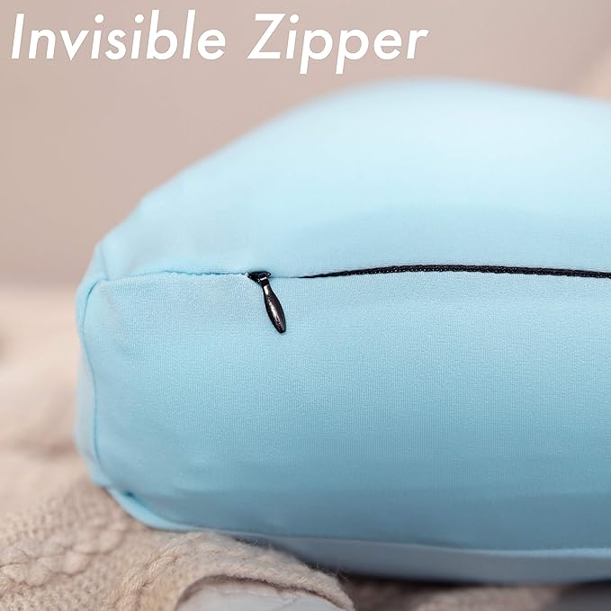 Cover Only for Premium Microbead Bed Pillow, Medium Extra Smooth - Ultra Comfortable Sleep with Silk Like Anti Aging Cover 85% Spandex/ 15% Nylon Breathable, Cooling Sweet Baby Blue
