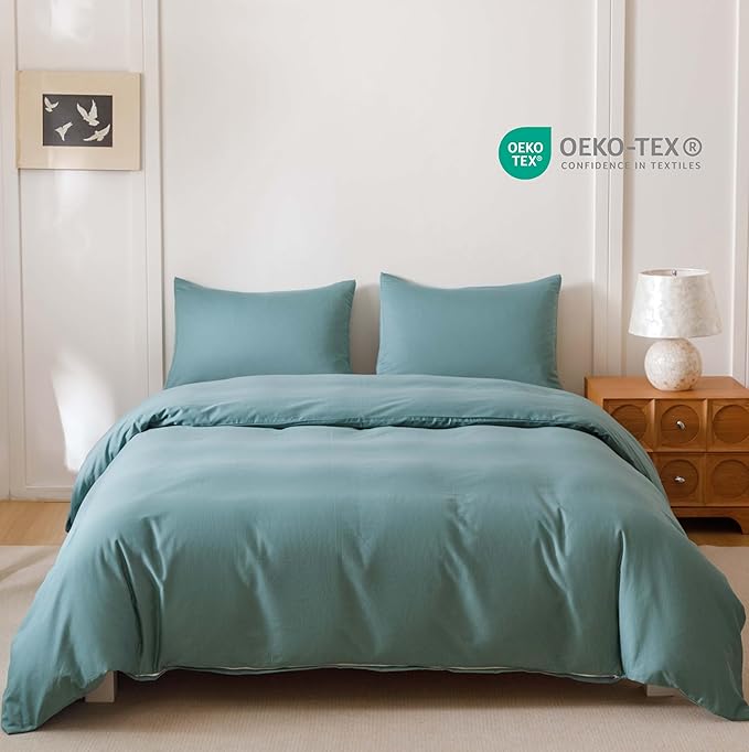 HeimenAogo Egyptian Cotton Duvet Cover Set King, Ultra Soft and Breathable Comforter Cover with Zipper Closure, High Thread Count Long Staple Cotton Blanket Cover 3Pcs, Teal (104"×90")