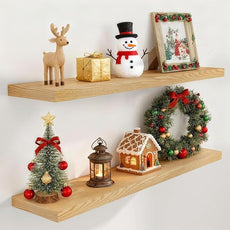 Fun Memories Floating Shelves for Wall, 48 x 9.3 Large Floating Shelf Wall Mounted Set of 2, Rustic Wood Shelves for Bathroom, Kitchen, Living, Heavy-Duty Storage Deep Shelf for Books, Decor, Oak