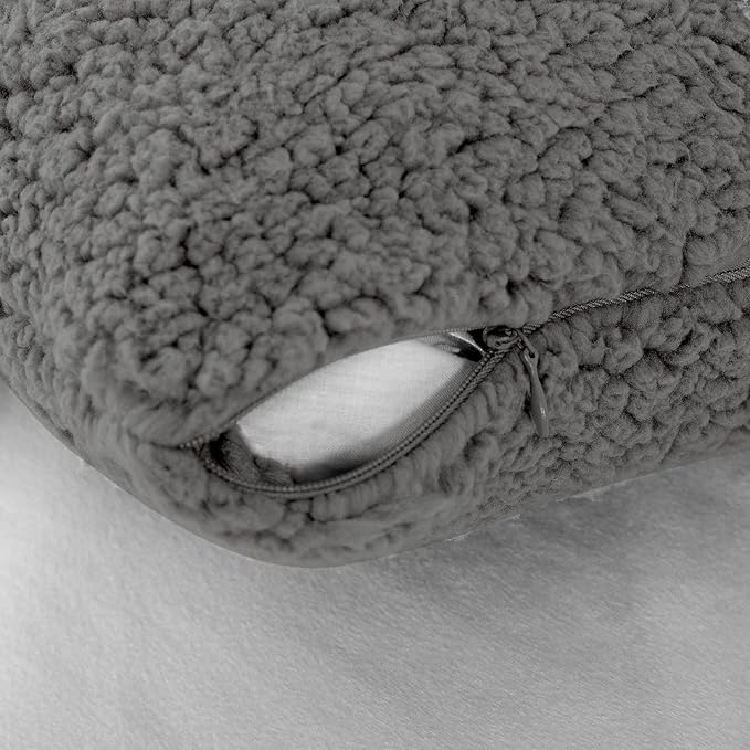 Reafort Ultra Soft Sherpa Euro Sham Pillow Case 26"x26" Replacement with Zipper Closure (Charcoal Grey, 26"x26" Euro Sham)