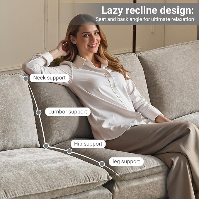 VINGLI 87" Convertible Sectional Sofa,L-Shaped Deep Seat Sofa Couch for Living Room,Modern 2-Seat Loveseat Sofa with Ottoman for Small Space(Light Grey)