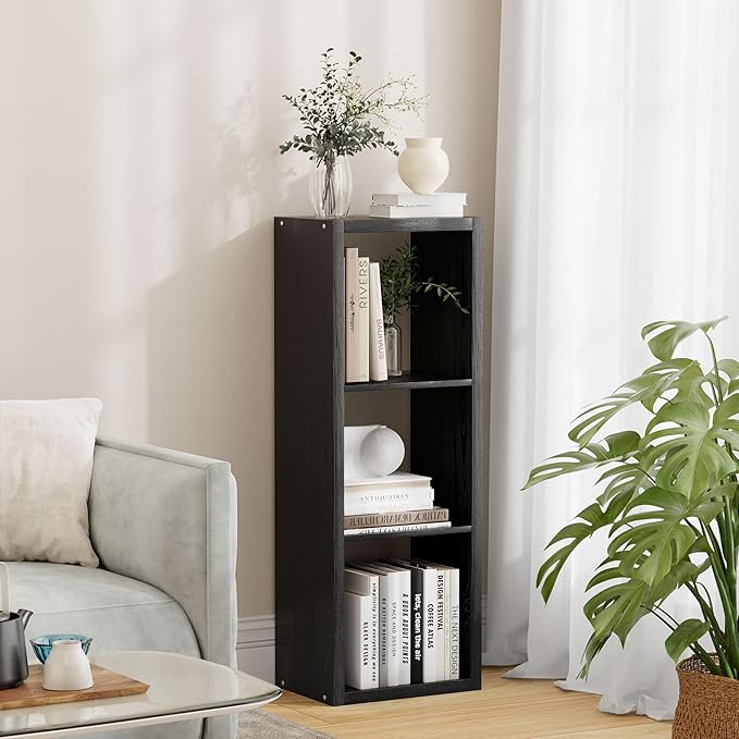 3 Cube Storage Organizer Single Row, Cube Shelf with Heavy-Duty Thick Boards, 13.31" L x 9.37" W x 36.93" H, Smooth Easy-Clean Panels, Simple Assembly, for Living Room Bedroom Office, Black