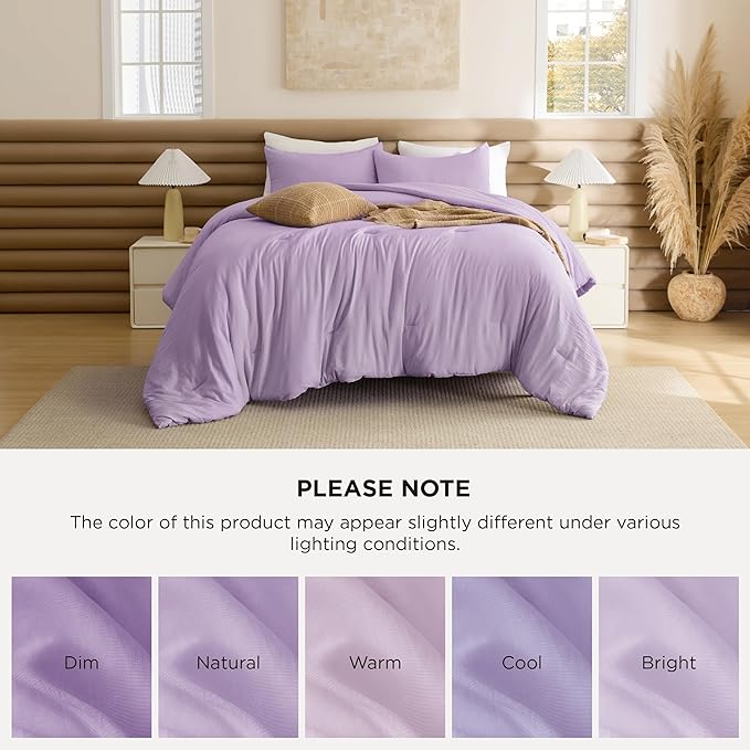Bedsure King Size Comforter Set, Lavendar Soft Prewashed Bedding for All Seasons, 3 Pieces GentleSoft™ Warm Down Alternative Bed Set, 1 Lightweight Comforter (104"x90") and 2 Pillowcases (20"x36")
