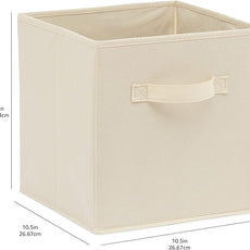 Amazon Basics Collapsible Fabric Storage Cubes Organizer with Handles, Sturdy, Beige, 10.5-x-10.5-x-11-inch, Pack of 6