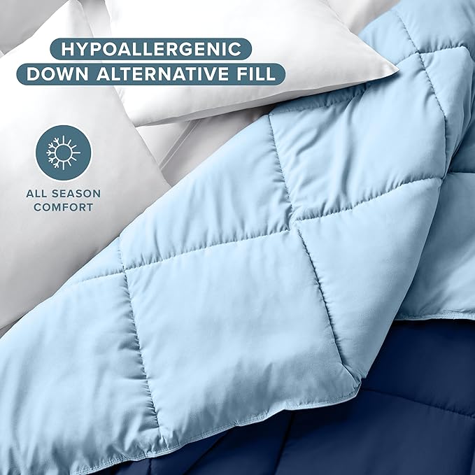 Bare Home Full Comforter - Reversible Colors - Goose Down Alternative - Ultra-Soft - Premium 1800 Series - All Season Warmth - Bedding Comforter (Full, Dark Blue/Light Blue)