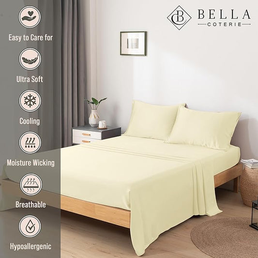 Bella Coterie Luxury Bamboo Viscose King Size Sheet Set | 100% Organically Grown | Ultra Soft | Cooling for Hot Sleepers | 18" Deep Pocket [Lemonade]