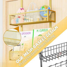 Over The Door Hooks Organizer, Coat Rack Over The Door Storage Hanger Towel Rack, Back of Storage Organizer for Bathroom,Bedroom,Kitchen,Office(Gold 3-Tier)