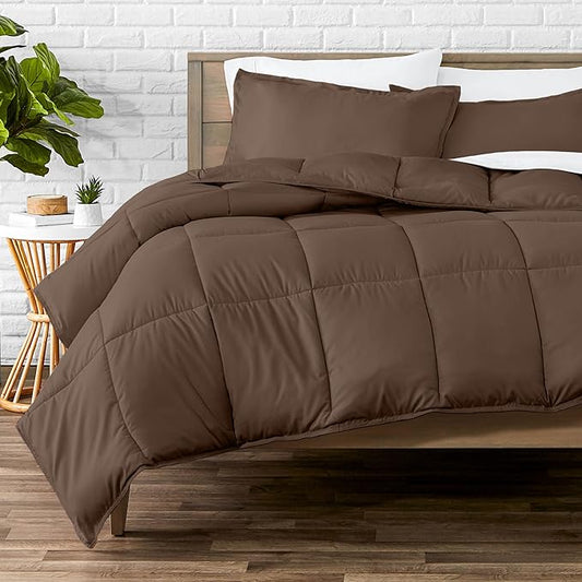 Bare Home Comforter Set - Oversized Queen Size - Ultra-Soft - Goose Down Alternative - Premium 1800 Series - All Season Warmth (Oversized Queen, Cocoa)