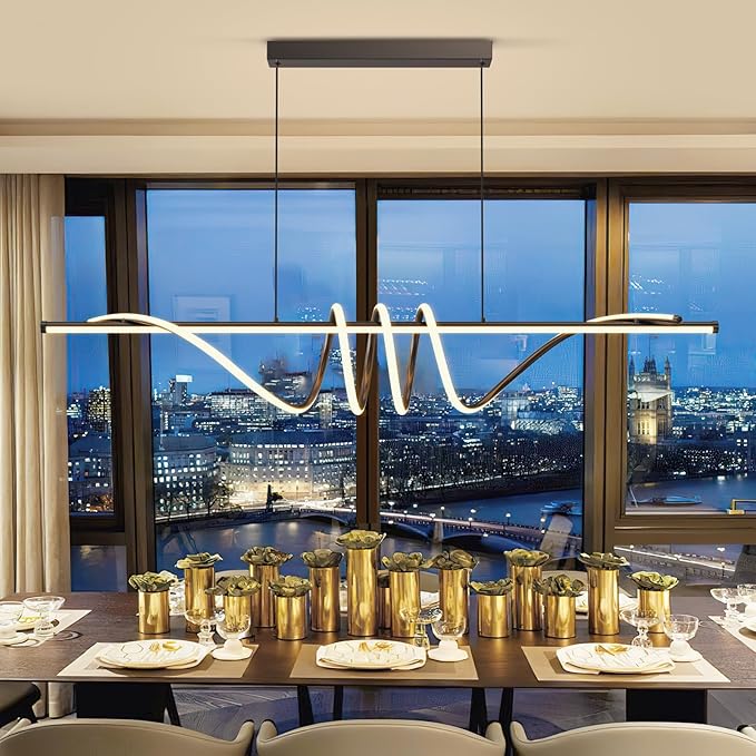 Modern Ceiling Chandelier, 57in Pendant Lights Dimmable with Remote Control 3000k-6000K Adjustable Color Temperature, Aluminum Island Lighting Lamp Fixture for Kitchen, Dining Room