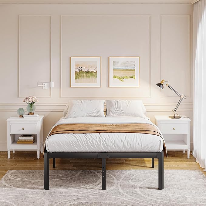 Askeld Bed Frame Queen Size, 14 Inch High Metal Platform Bed with Round Corner Leg, No Box Spring Needed, Heavy Duty Noise-Free Bed Base, Easy Assembly, Black