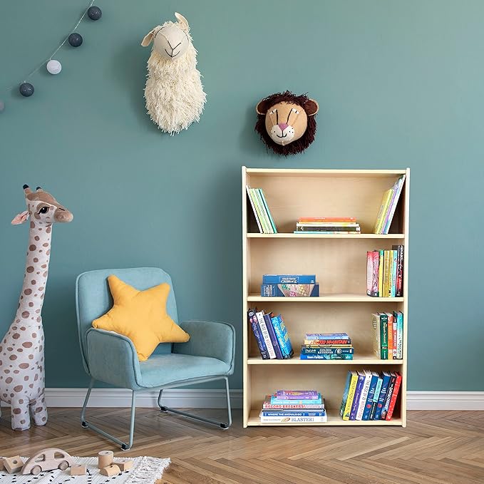 Classic Birch Book Shelf, Wooden Wall Organizer for Books, Toys, Office, and Kids Supplies, Natural (4 Tier - 48")