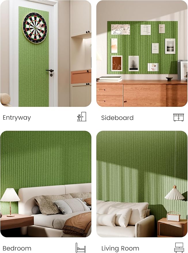 Bumusty Large Cork Board Alternative-47 x35 Felt Bulletin Board Tiles, with 30 Pushpins, 70 Adhesive Tabs, 12-Pack Slat Wall Paneling, Cork Boards for Office Push Pin Board Felt Board-Kelly Green