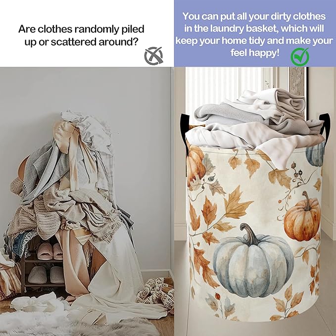 Fall Pumpkins Laundry Basket, Maple Leaves Oxford Cloth Laundry Hamper With Handle Foldable Portable Clothes Storage Basket Storage Bag For Laundry Room/Bathroom/Bedroom/Dormitories