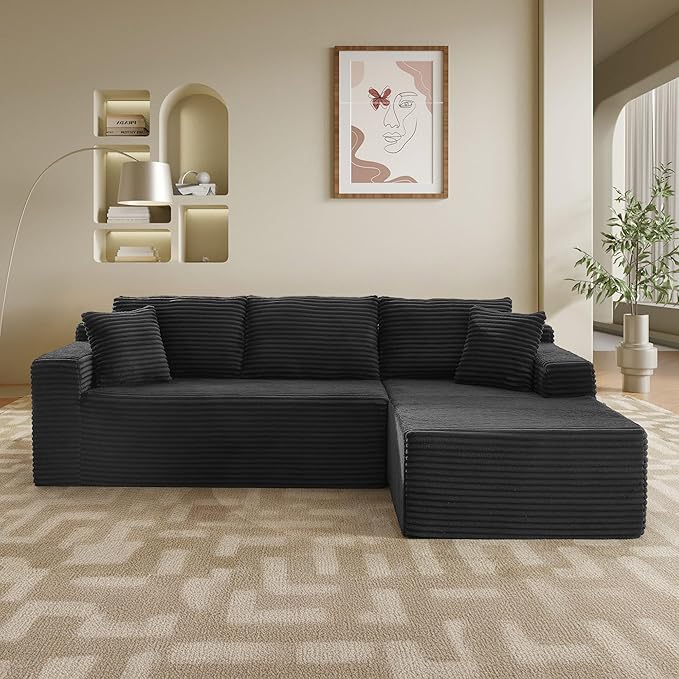 105''Sectional Cloud Couch with L Shaped Chaise,Modern Modular Sectional Sofa,Comfy Sectional Couches for Living Room,Bedroom,Apartment (Black, 105''W Right Facing Chaise)