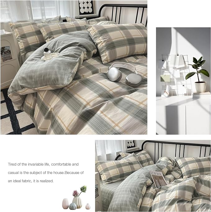 VM VOUGEMARKET Green Gingham Duvet Cover Full Size Simple Farmhouse Style Cotton Boy Men Buffalo Plaid Bedding Set 1 Duvet Cover with 2 Pillowcases