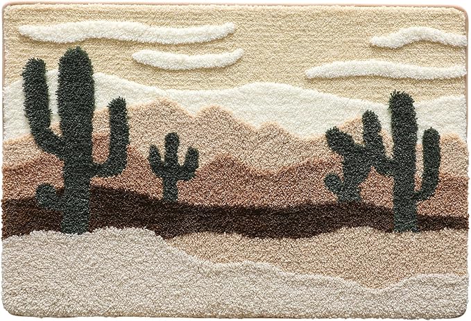 DEXI Bathroom Rug Washable, 32x20 Non Slip Bath Large Mat Absorbent, Soft Plush Microfiber Bathmat Quick Dry for Shower Floor, Desert
