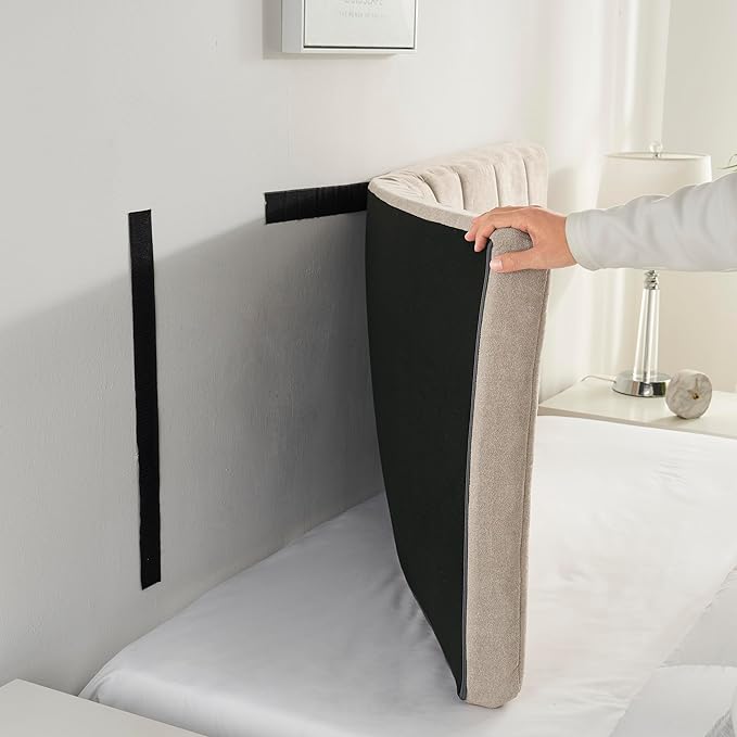 Hearth & Harbor Upholstered King Headboard - Easy Assemble Channel Stitched Headboard King Size Bed - Wall Mounted Headboards with 3D Soundproof Wall Panels Peel & Stick Floating Headboards, Beige
