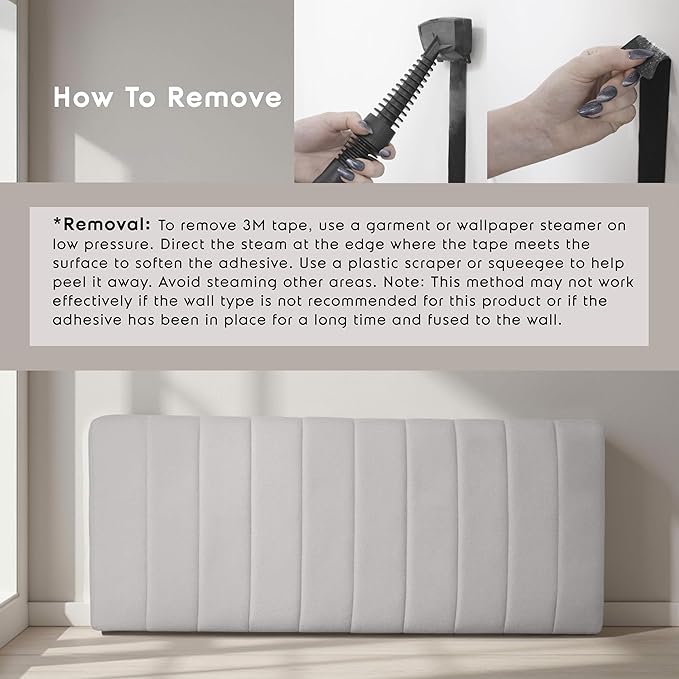 Nestl Upholstered Queen Headboard - Easy Assemble Channel Stitched Headboard Queen Size - Wall Mounted Headboards with 3D Soundproof Wall Panels Peel & Stick Floating Headboards, Silver