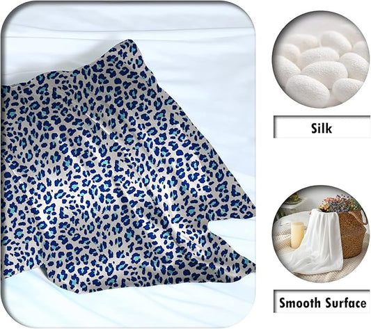 Mulberry Silk Pillowcase for Hair and Skin King Size Leopard Print Silk Pillow Cases with Zipper Soft Breathable Smooth Cooling Silk Pillow Covers for Sleeping (Blue Leopard,20"X 36",1Pcs)