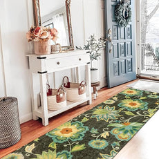 Lahome Floral 2x6 Hallway Runner Rug - Non Skid Washable Kitchen Runner Rugs, Low-Plie Green Paisley Print Carpet for Entryway Bedroom Living Room