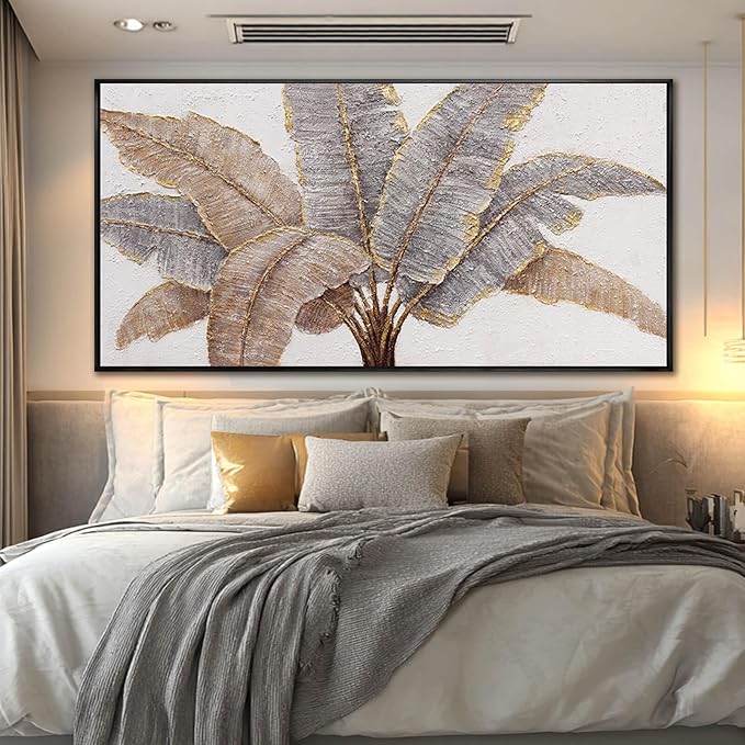 CHUDANHAO Plant Canvas Wall Art Contemporary Wall Decor Gold Pictures Textured Home Decorations 29"x58" Canvas Art for Living Room Kitchen