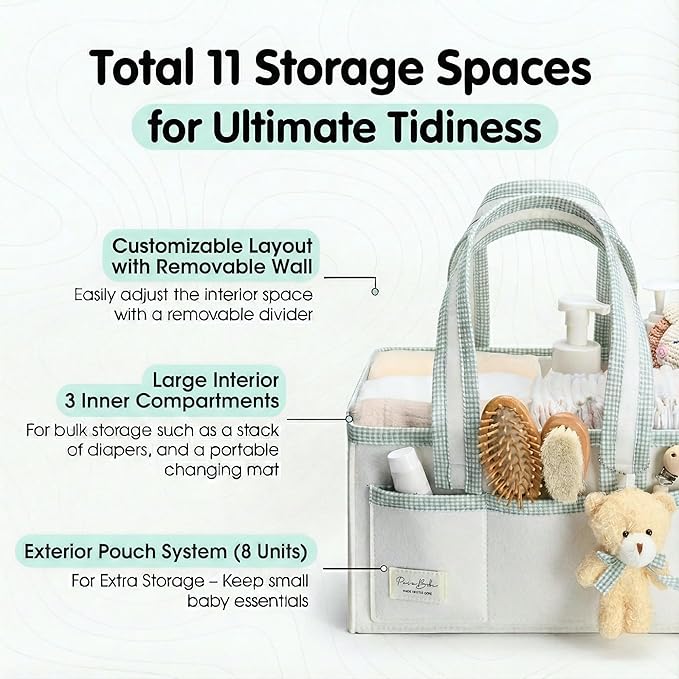 PeraBella Diaper Caddy Organizer with Handle, Baby Shower Gifts Basket Bag, Registry Search Must Haves Items, Nursery Storage Organizer for Newborn Girl Boy, Baby Bag Essentials, Car Diaper Caddy Cart