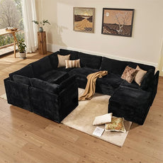 Large 8 Seat Modular Sectional Sofa with Ottoman Seat Corduroy Sleeper Sectional Sofa Bed Oversized Convertible Modular Couch for Living Room
