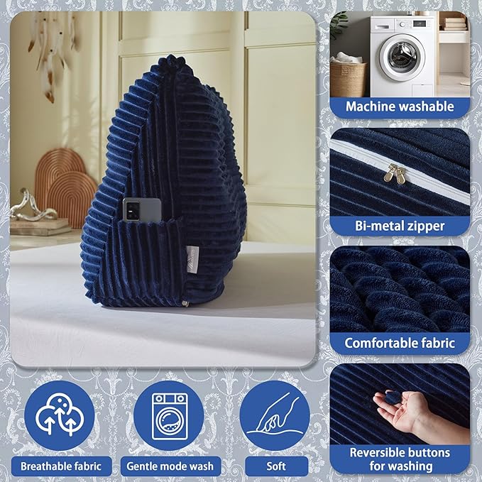 Headboard Wedge Pillow + A Long Neck Roll Pillow Body Pillow，Large Headboard Pillow with Removable Cover (Blue, Queen：59x8x20 inches)