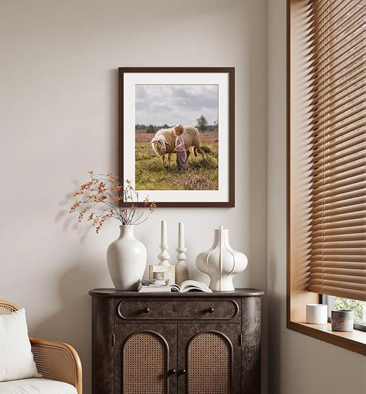 20x24 Picture Frame with Mat for 16x20 Set of 3, Dark Brown Wood Grain 20x24 Frame for Wall Mounting (3 Pack, Walnut)