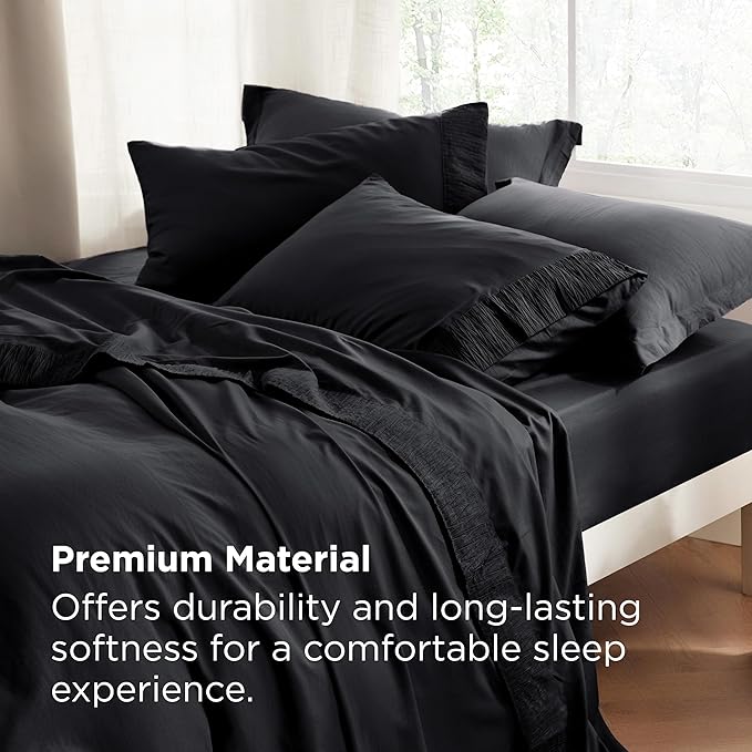 Bedsure King Size Sheets Set - 4 Pieces Soft King Sheets - Breathable & Cooling - Hotel Luxury - Easy Care Polyester Microfiber Bedding for Women, Men, Black