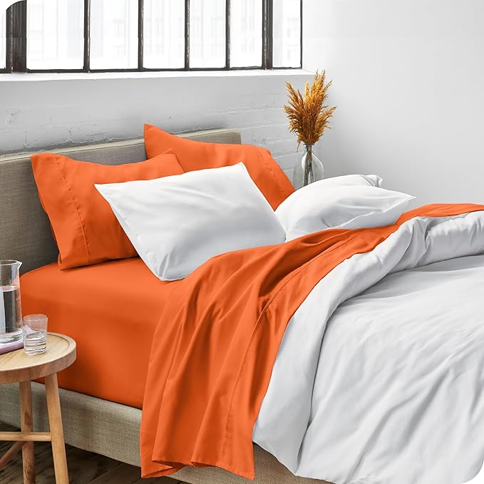 Bare Home Twin XL Sheet Set - College Dorm Size - Luxury 1800 Ultra-Soft Microfiber Twin Extra Long Bed Sheets - Deep Pockets - Easy Fit - Extra Soft - 3 Piece Set - Bed Sheets (Twin XL, Orange) BareHome