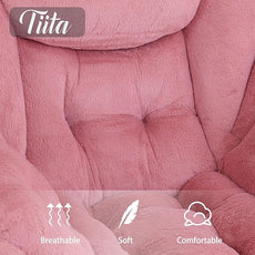 Tiita Lazy Chair with Ottoman, Modern Large Accent Lounge Armchair, Comfy Leisure Sofa Reading Chair with Footrest for Bedroom, Living Room, Dorm Rooms, Garden and Courtyard, Plush Dark Pink