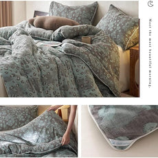 MKXI Double Layer Muslin Cotton Comforter Set Twin XL Leopard Print Shabby Chic Bedding Comforter Set Soft Breathable Grey and Green Floral Animal Cheetah Lightweight Bed Comforter for All Season